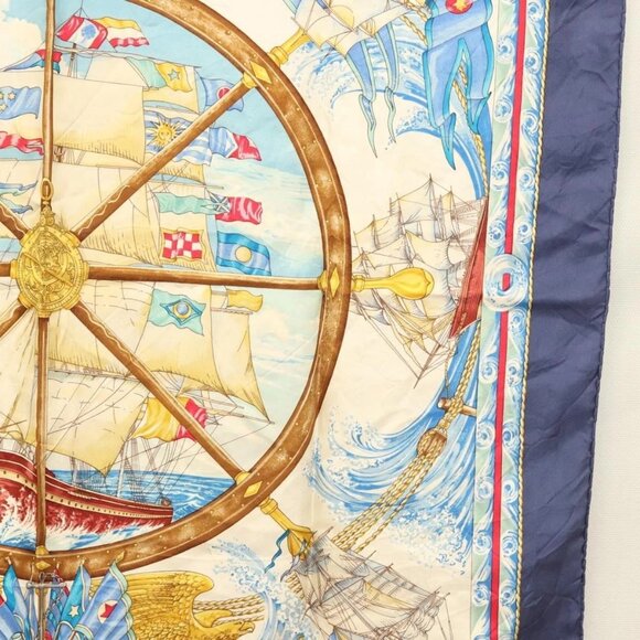 HERMES Carre 90 Scarf ""VIVE LE VENT"" Silk Beige Auth - Picture 8 of 16